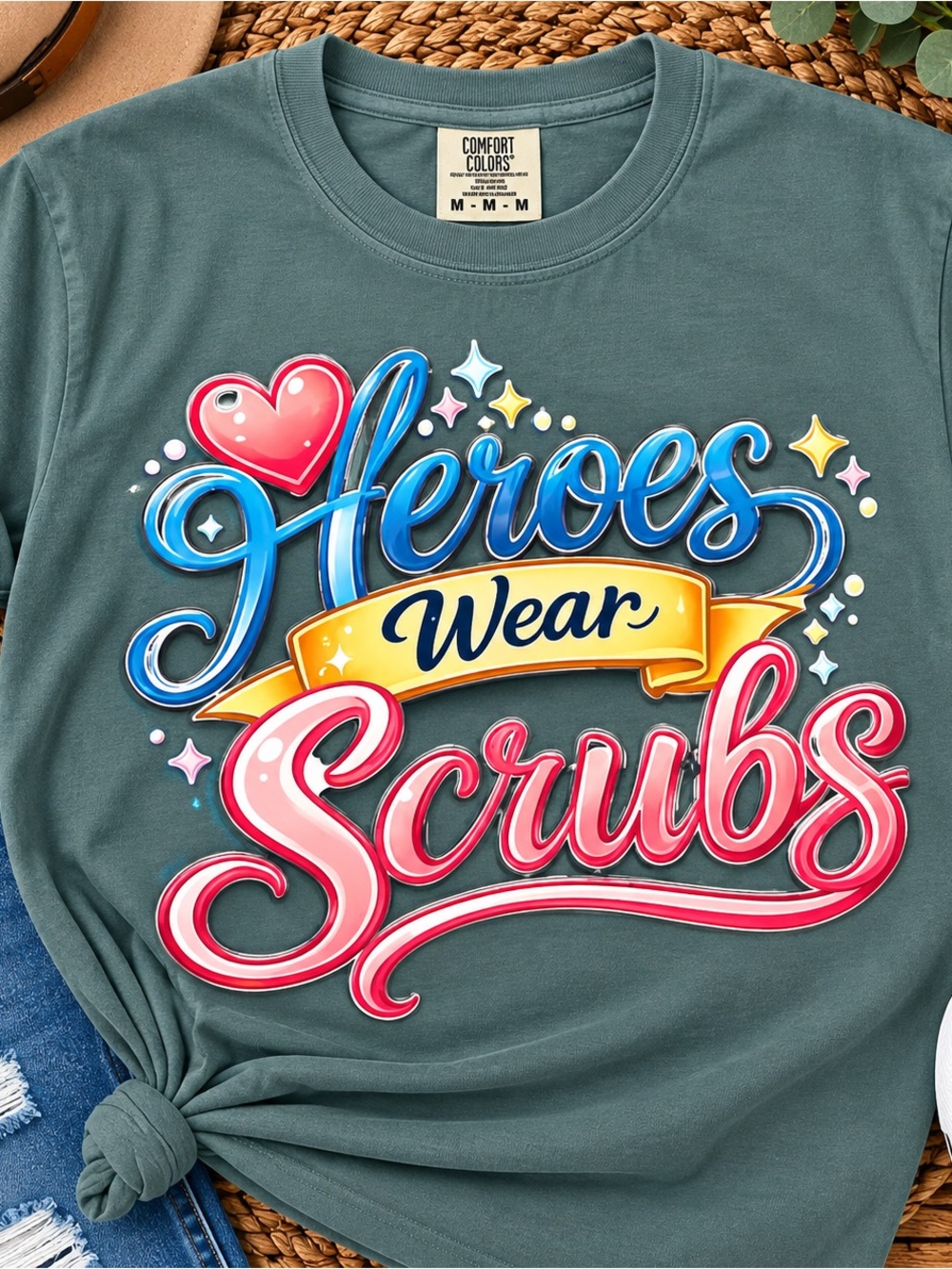Comfort Colors Teal 'Heroes Wear Scrubs' Graphic Tee